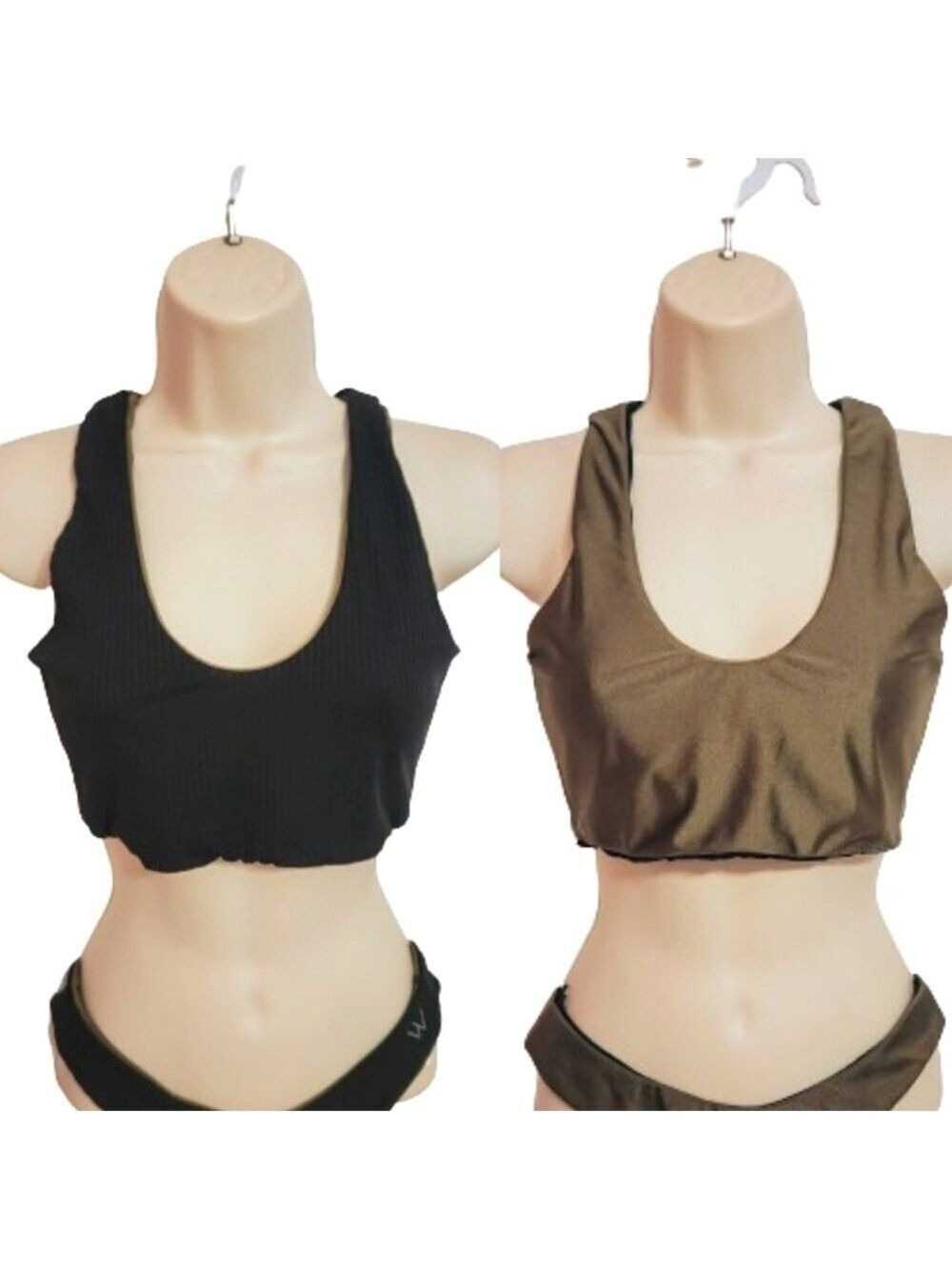 Briavia Black Olive Ribbed Bikini Top Large